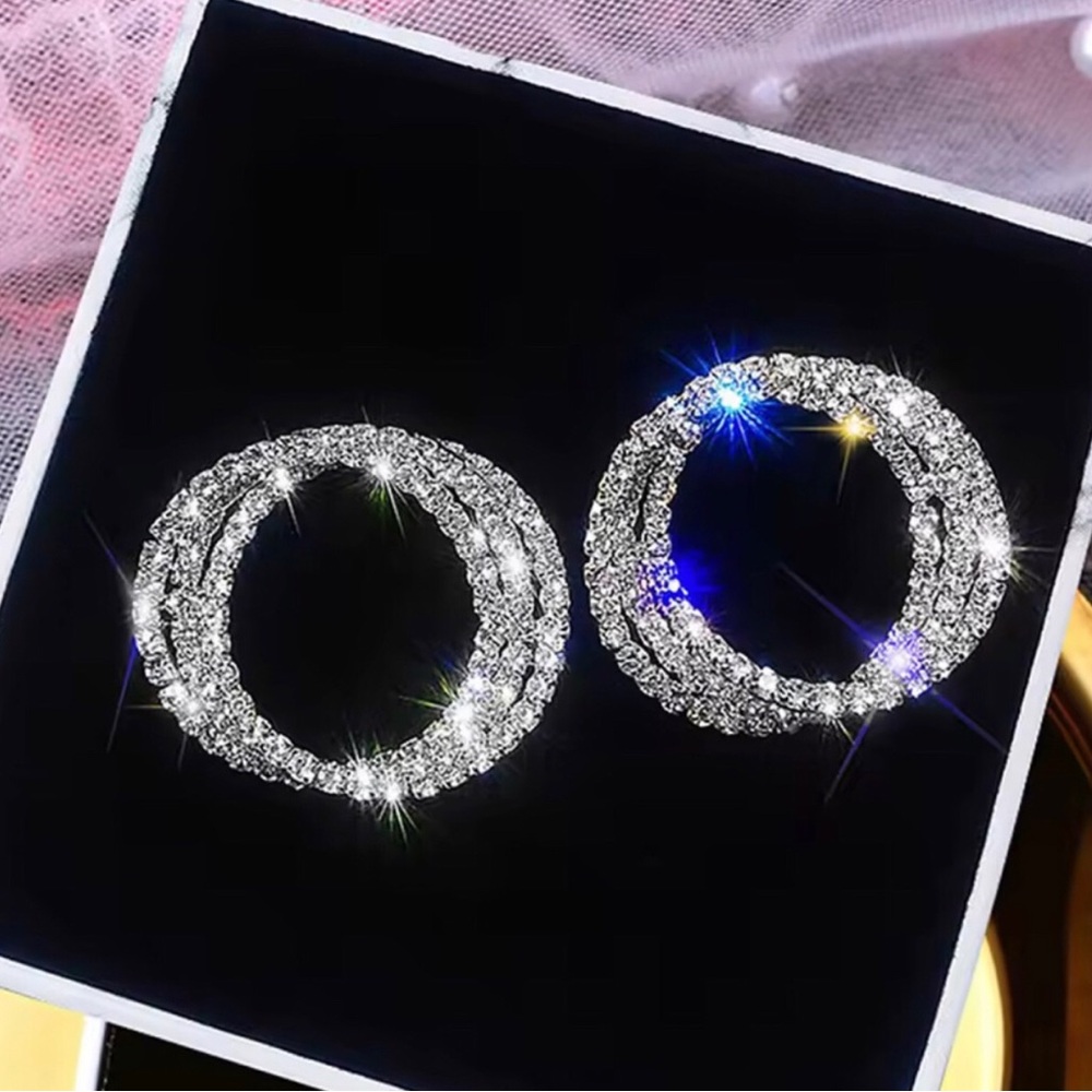 Sparkling Crystal Hoop Earrings - Silver Tone
